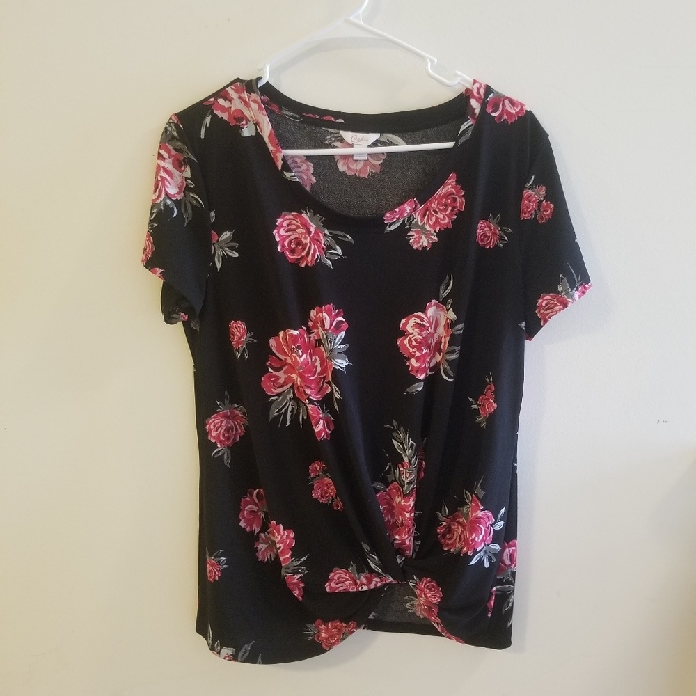 Blouse Black Dark Pink/Red Foral design 02